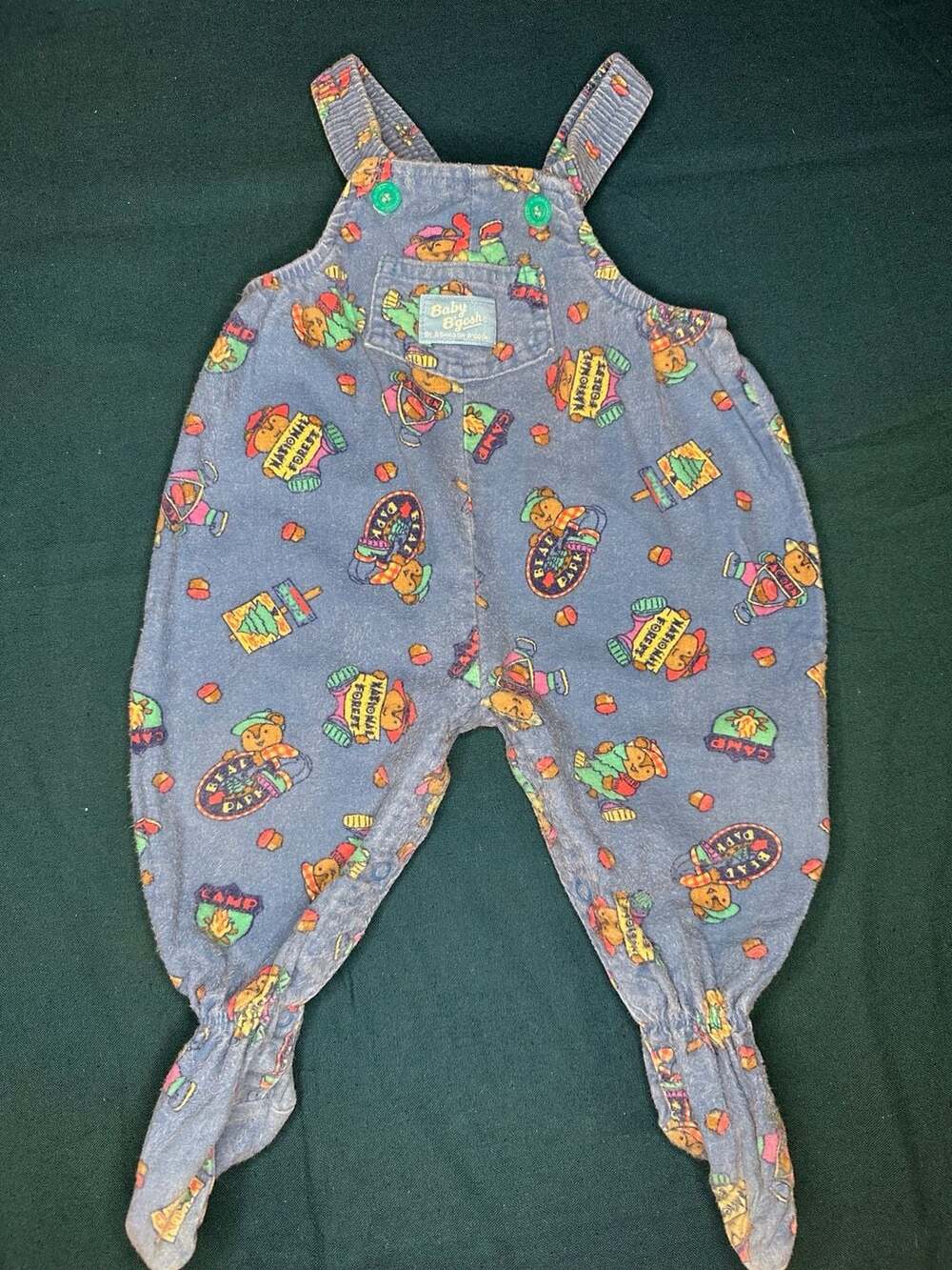 Vintage Baby B'gosh cotton Footed Overalls Bear Camp National Forest Size 3/6M